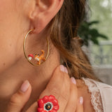 Fox and mushroom open hoop earrings