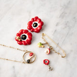 Red anemone stud earrings