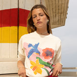 Sweatshirt en Éponge – Oiseau Paruline Bleue et Fleurs