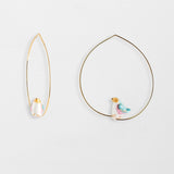Small blue bird hoop earrings