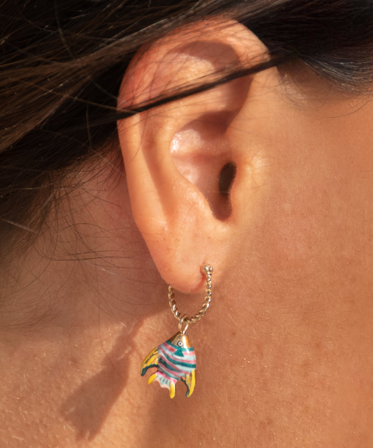 Mini rainbow fish hoop earrings - Sold individually