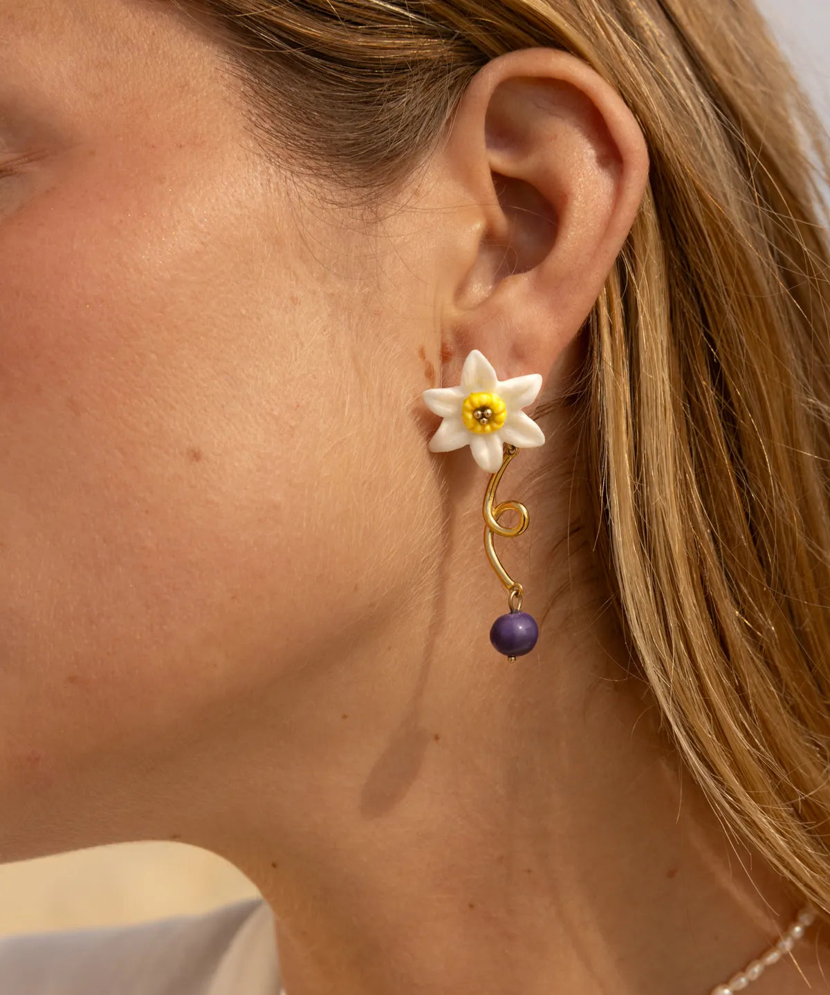 Daffodil and Purple Drop Earrings