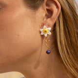 Boucles d'oreilles Jonquille et Goutte Violette