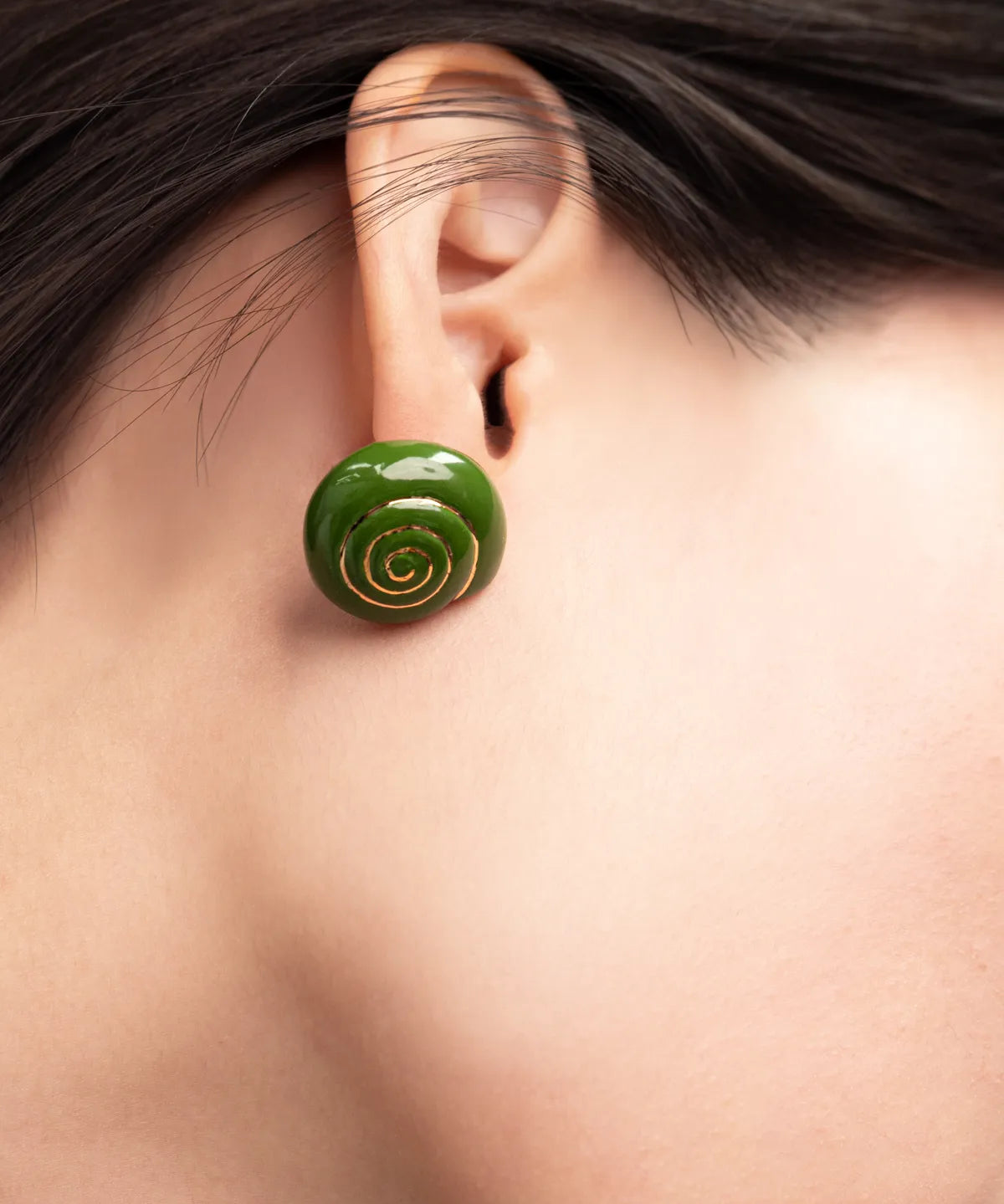 Green snail stud earrings