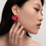 Red anemone stud earrings