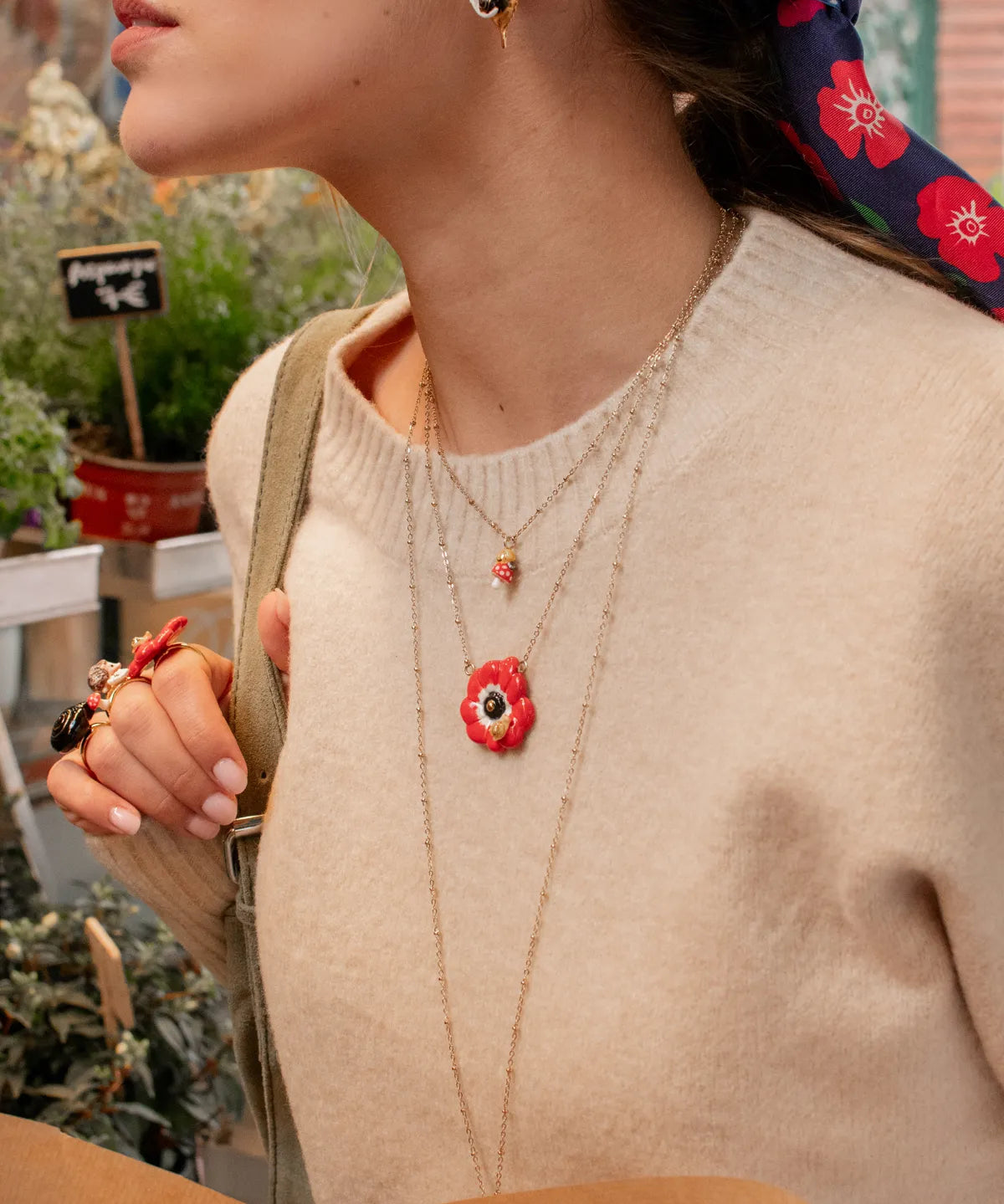 Snail on mushroom necklace