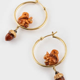 Squirrel and acorn hoop earrings