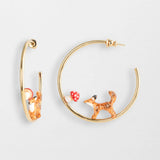 Fox and mushroom open hoop earrings