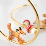Fox and mushroom open hoop earrings