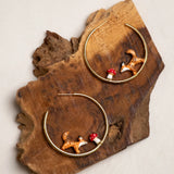 Fox and mushroom open hoop earrings