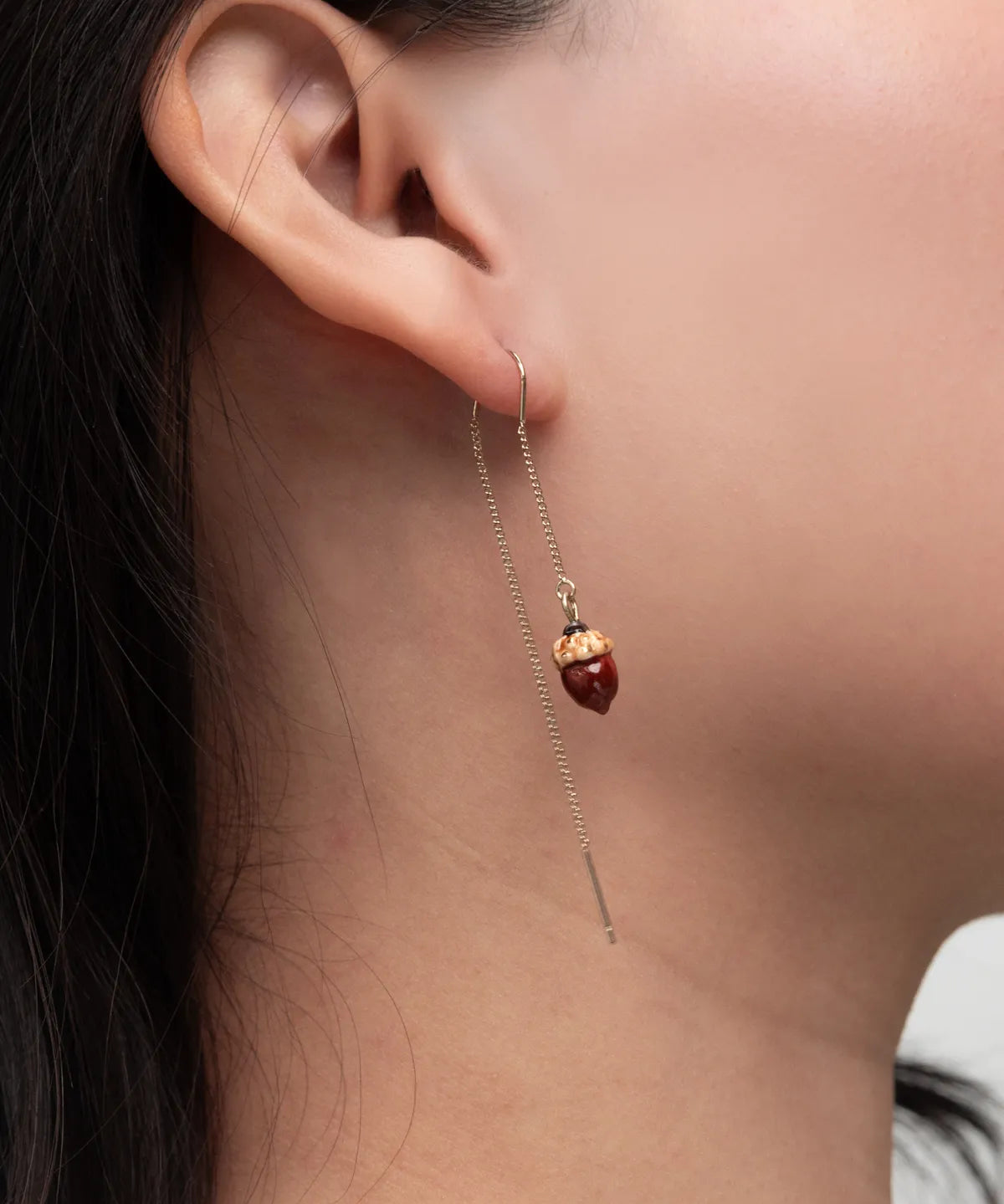 Long squirrel and acorn earrings