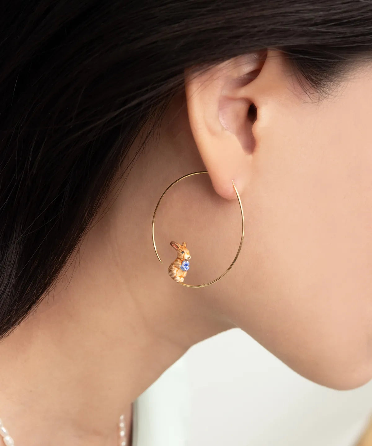 Brown rabbit hoop earrings
