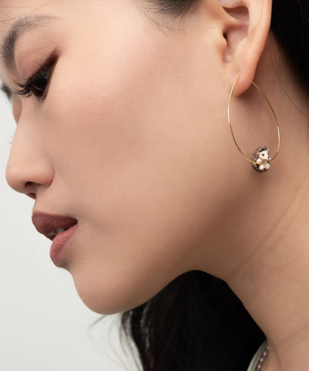 Hanging hedgehog hoop earrings