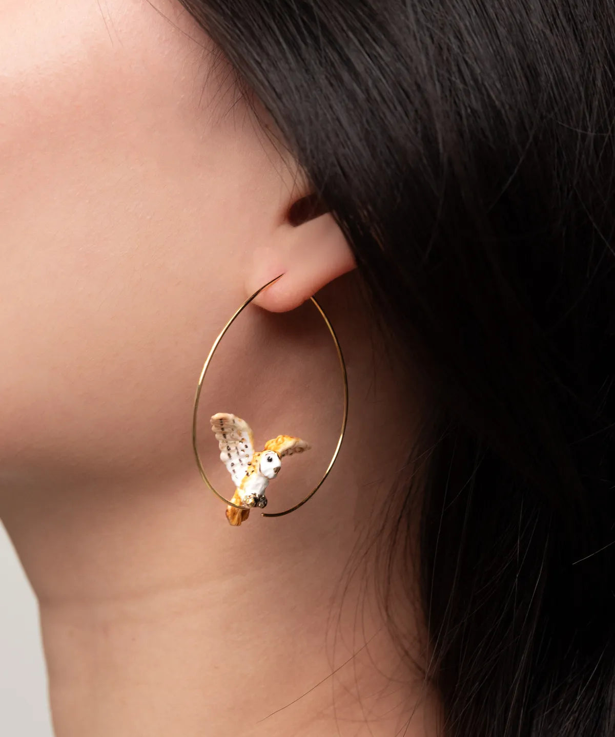 Owl in Flight Hoop Earrings