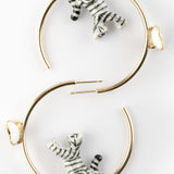 Round tabby cat and butterfly hoop earrings