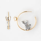 Round tabby cat and butterfly hoop earrings