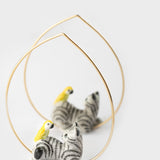 Small tabby cat and bird hoop earrings