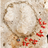 Red coral and spotted fish necklace