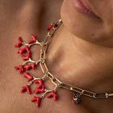 Red coral and spotted fish necklace