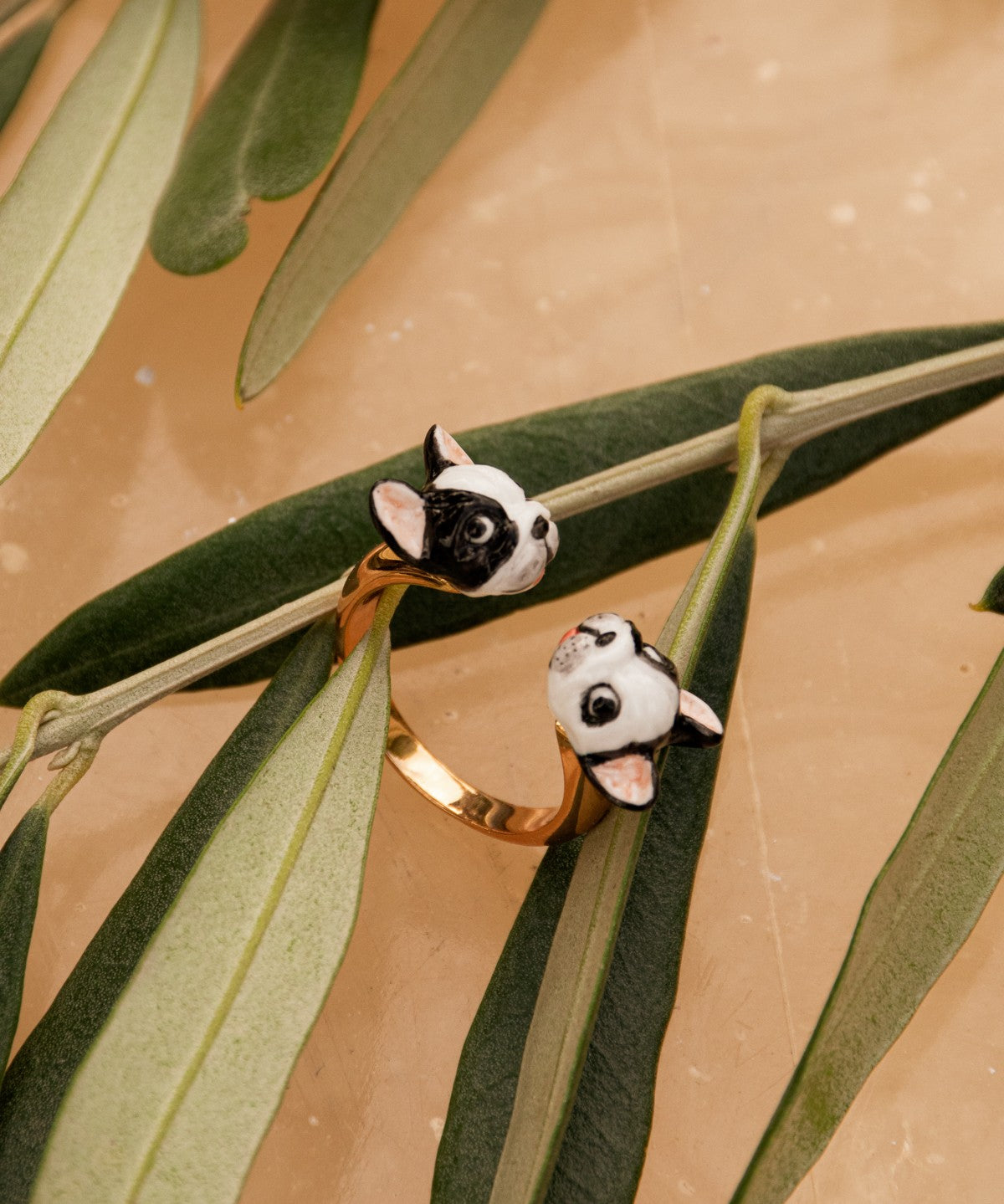 bague ajustable doré bouledogues français