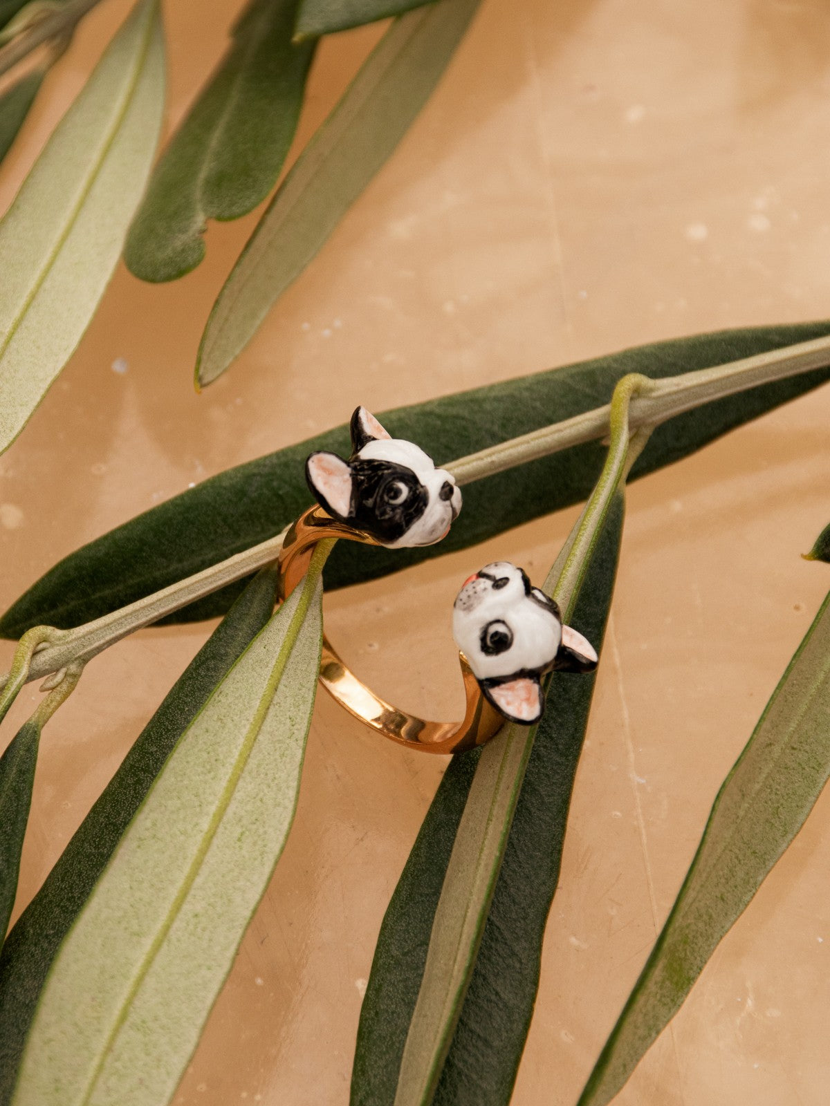 bague ajustable doré bouledogues français