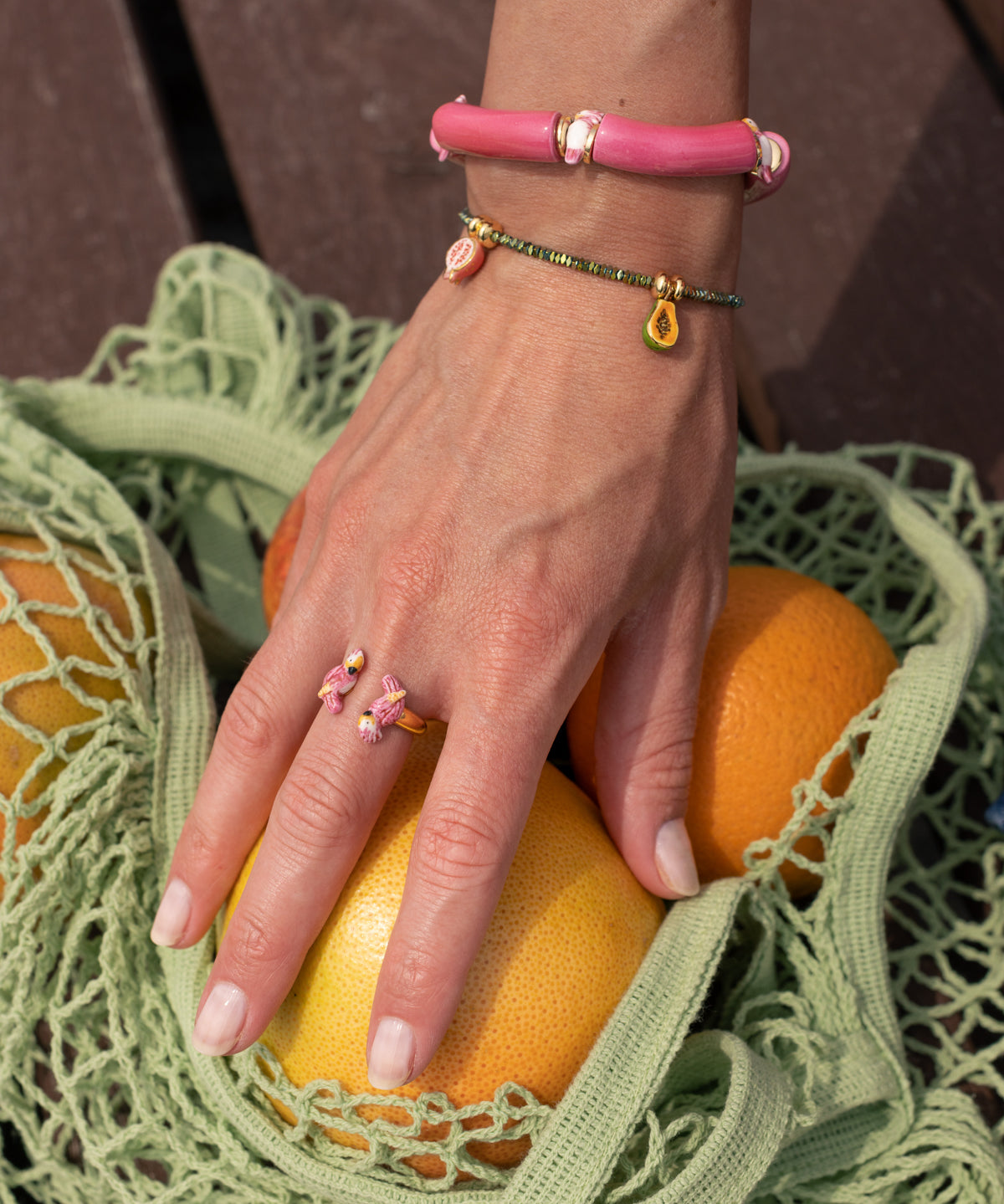Bague FaceToFace cacatoès rose