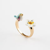 Bague FaceToFace oiseau bleu & fleur de poirier