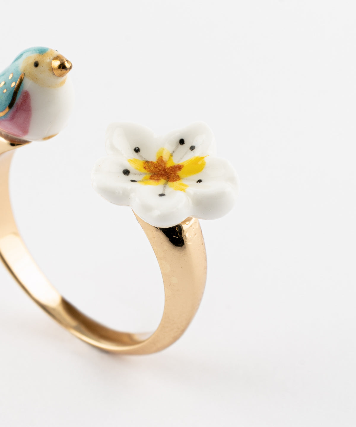 Bague FaceToFace oiseau bleu & fleur de poirier