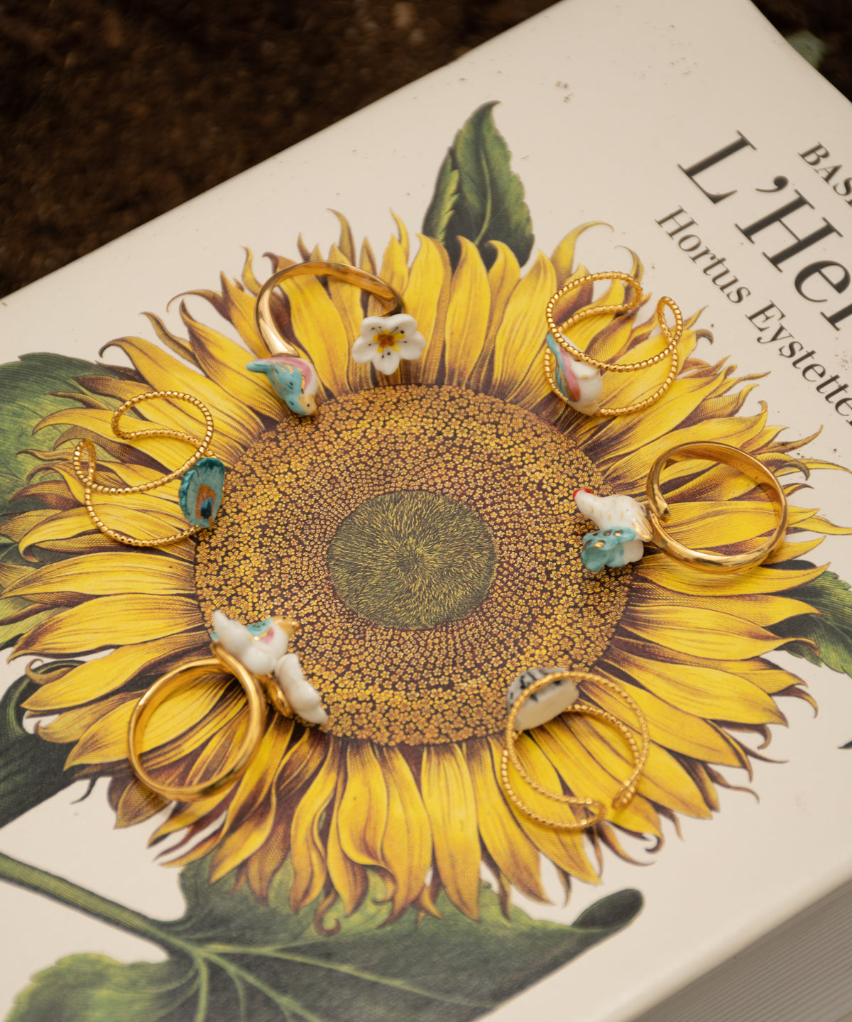 Bague FaceToFace oiseau bleu & fleur de poirier