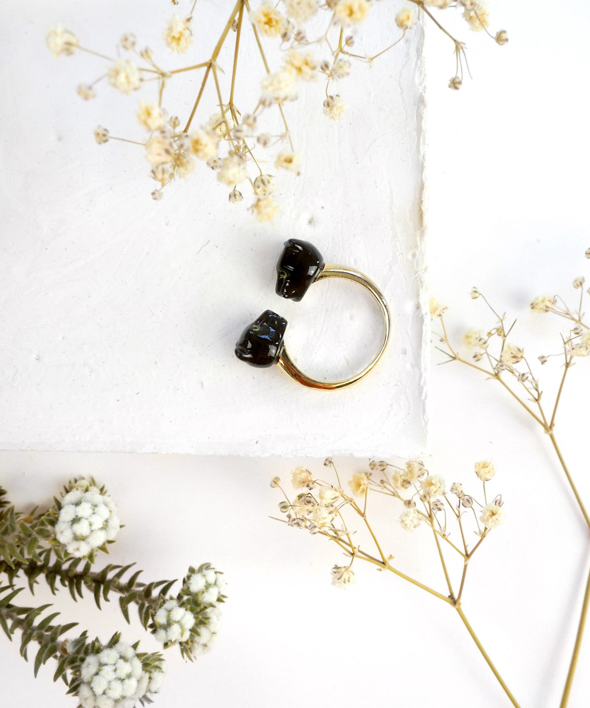 bague ajustable en porcelaine peinte Ă  la main animal panthĂšre noire