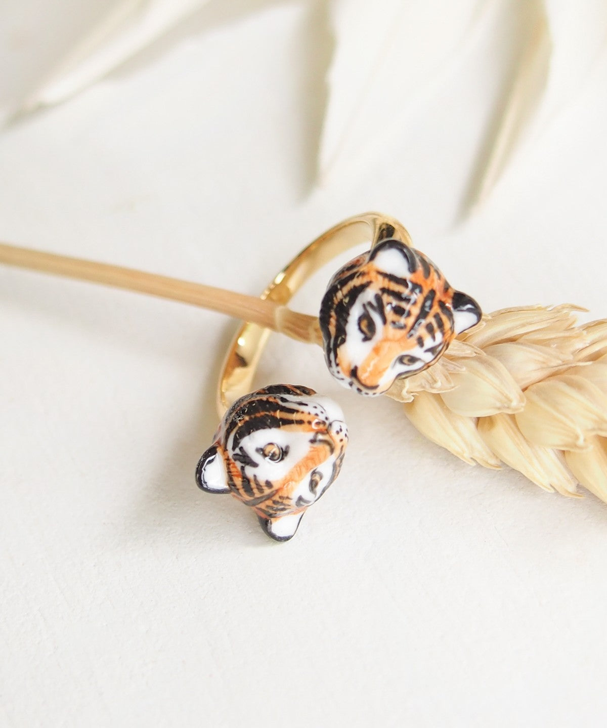 bague ajustable animal tigre en porcelaine peinte Ă  la main