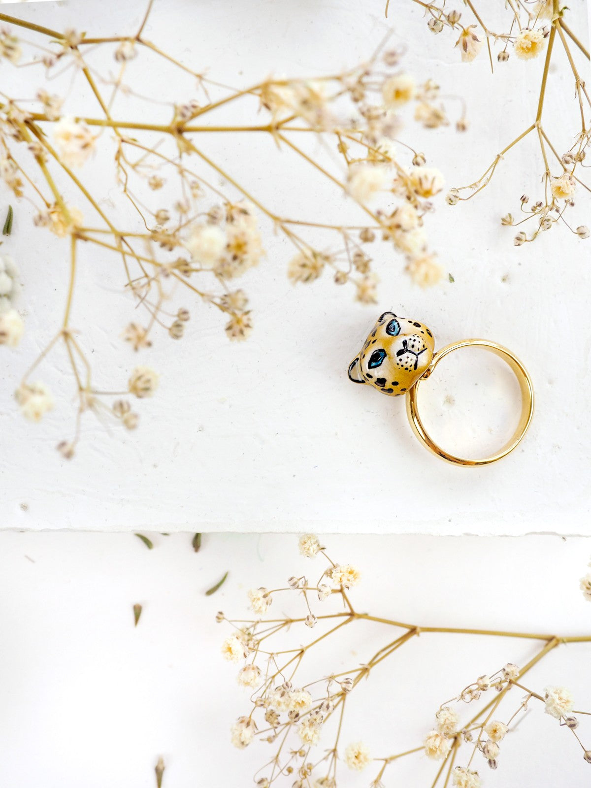 bague ajustable en porcelaine peinte à la main animal léopard