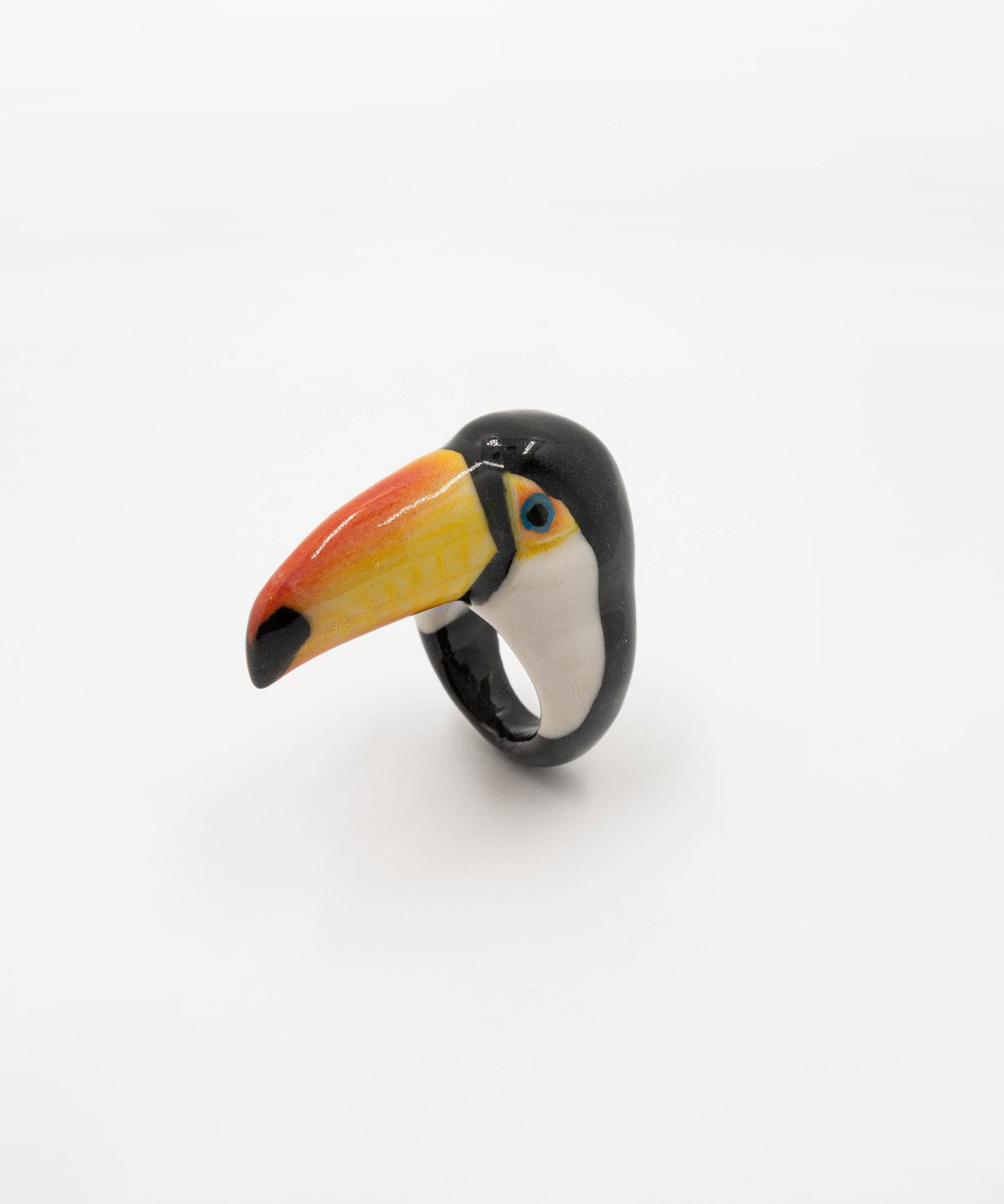 bague en porcelaine peinte Ă  la main animal toucan