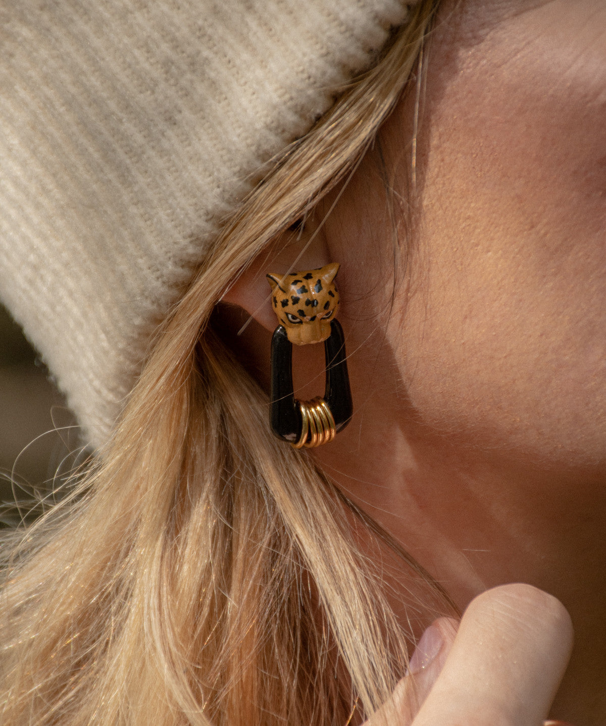boucles d'oreilles porcelaine léopards laiton doré