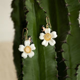 Boucles d'oreilles fleur oiseau porcelaine peint a la main