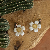 Boucles d'oreilles fleur oiseau porcelaine peint a la main