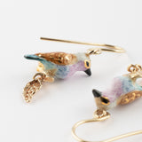 Boucles d'oreilles pendantes oiseau & feuille d'or