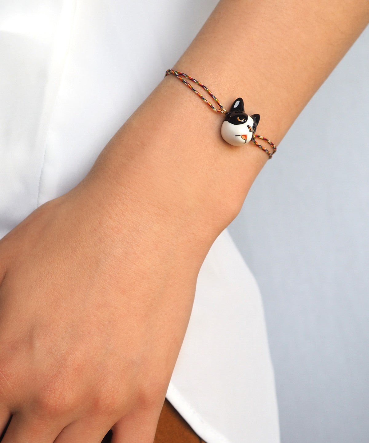 bracelet ajustable en porcelaine peinte Ă  la main et coton animal bouledoque
