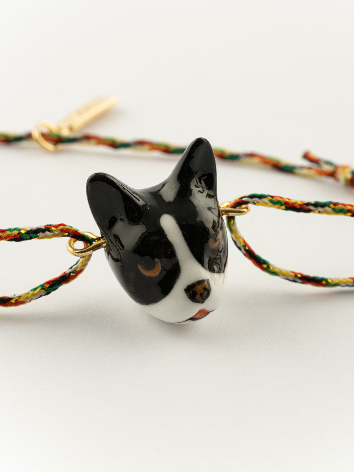 bracelet ajustable en porcelaine peinte à la main et coton animal bouledoque