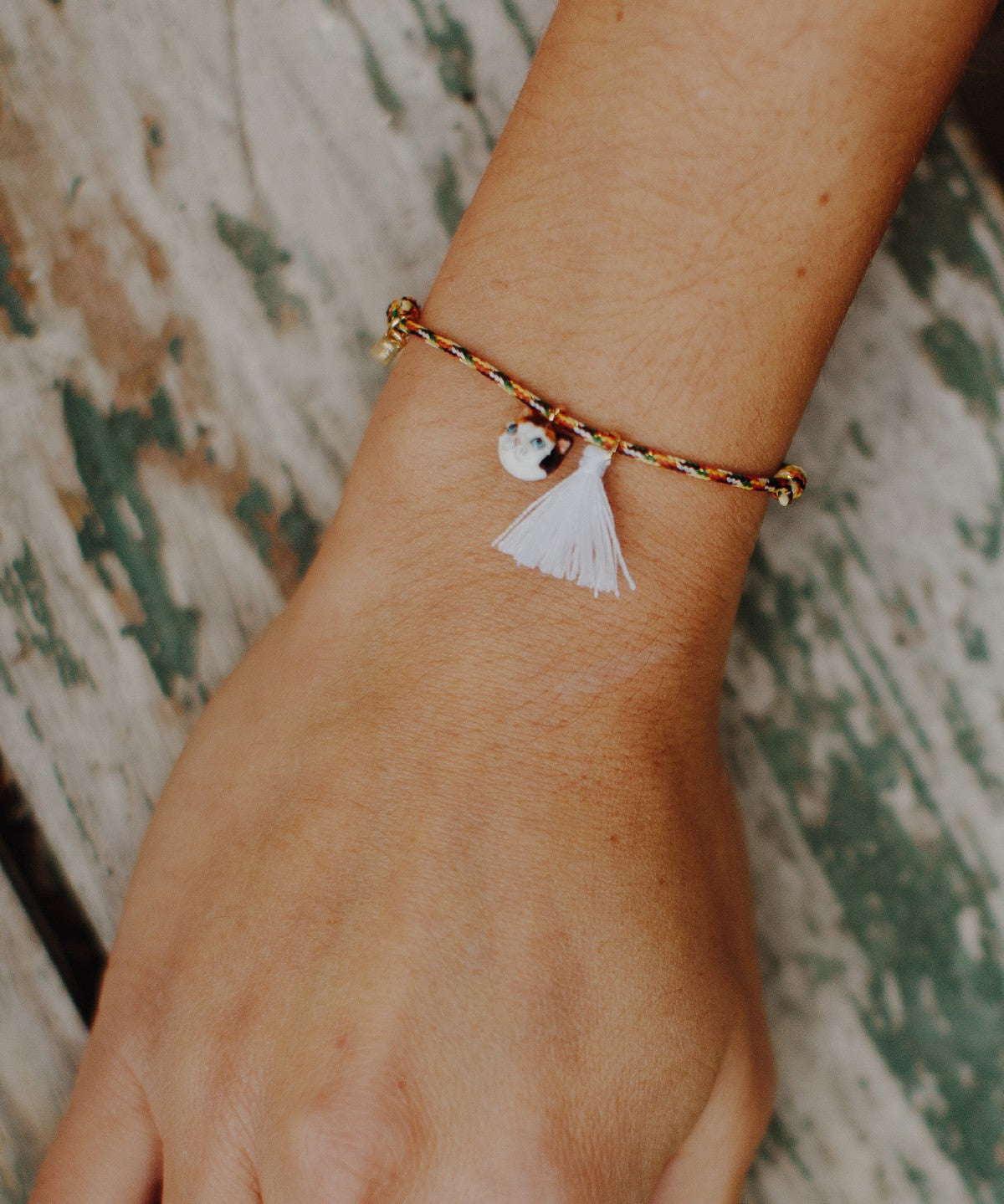Bracelet corde chat et pompon