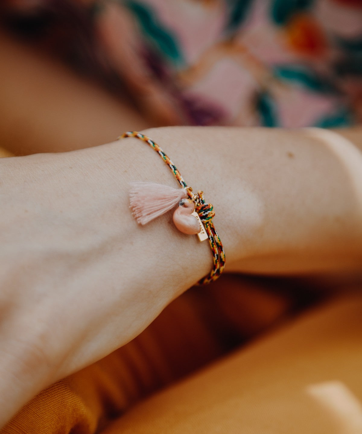Bracelet corde flamant rose