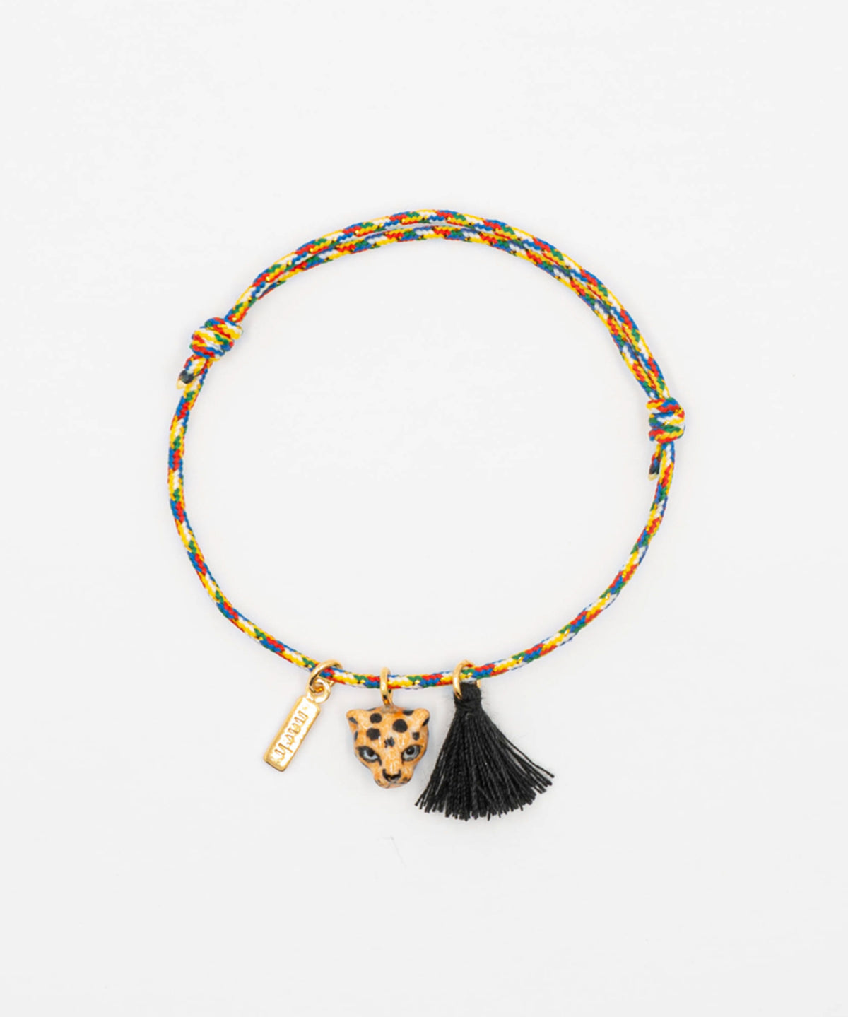 Bracelet charm's multicolore léopard avec pompon