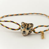 bracelet ajustable en porcelaine peinte à la main et coton animal léopard