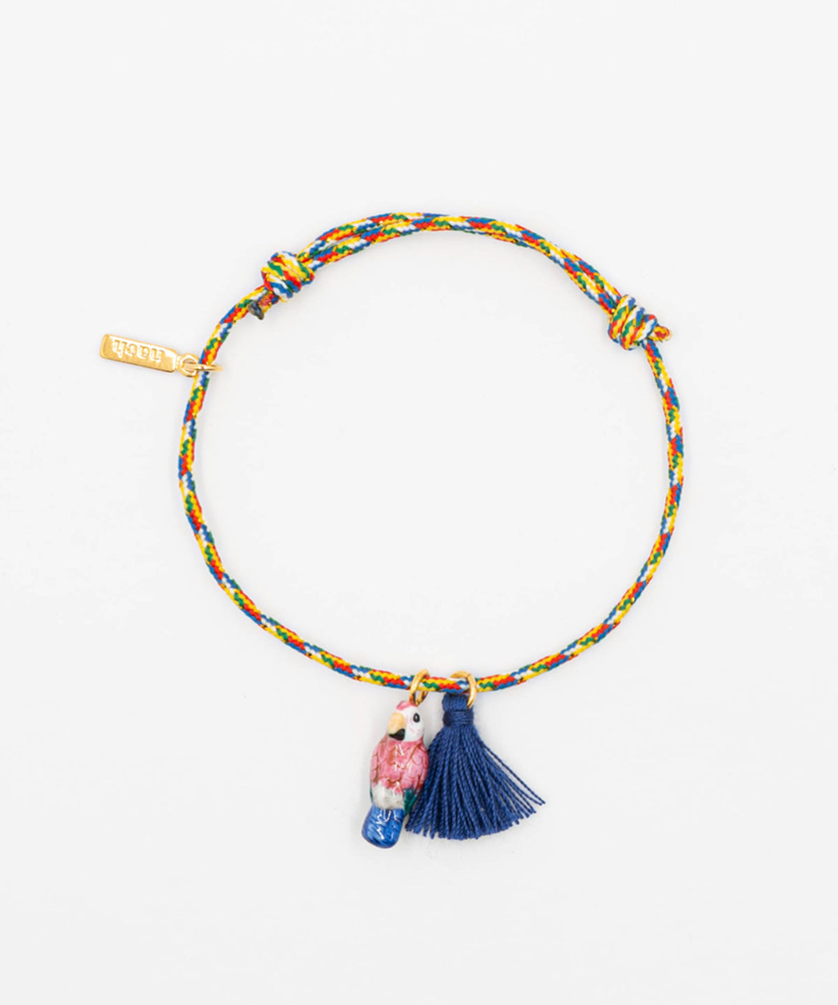 Bracelet charm's multicolore perroquet rose avec pompon