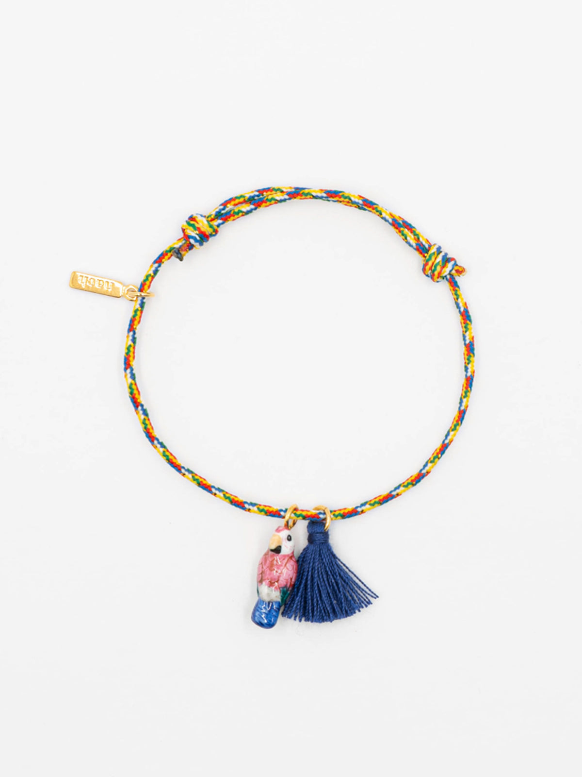 Bracelet charm's multicolore perroquet rose avec pompon