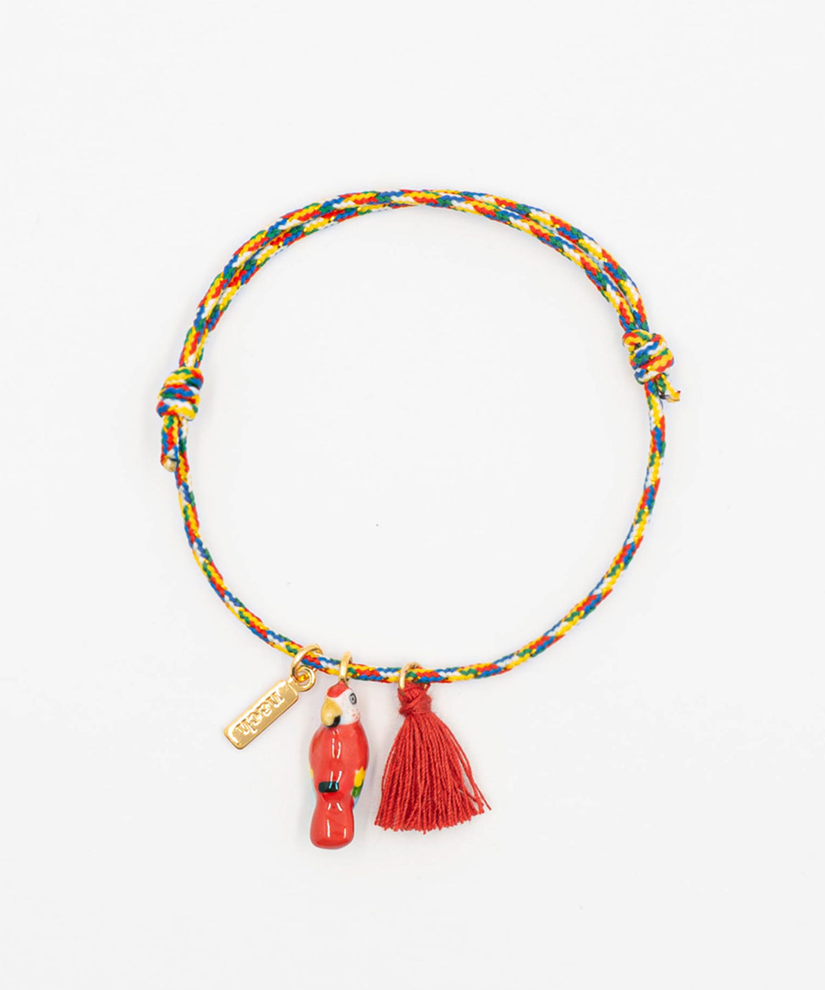 Bracelet charm's multicolore perroquet rouge avec pompon