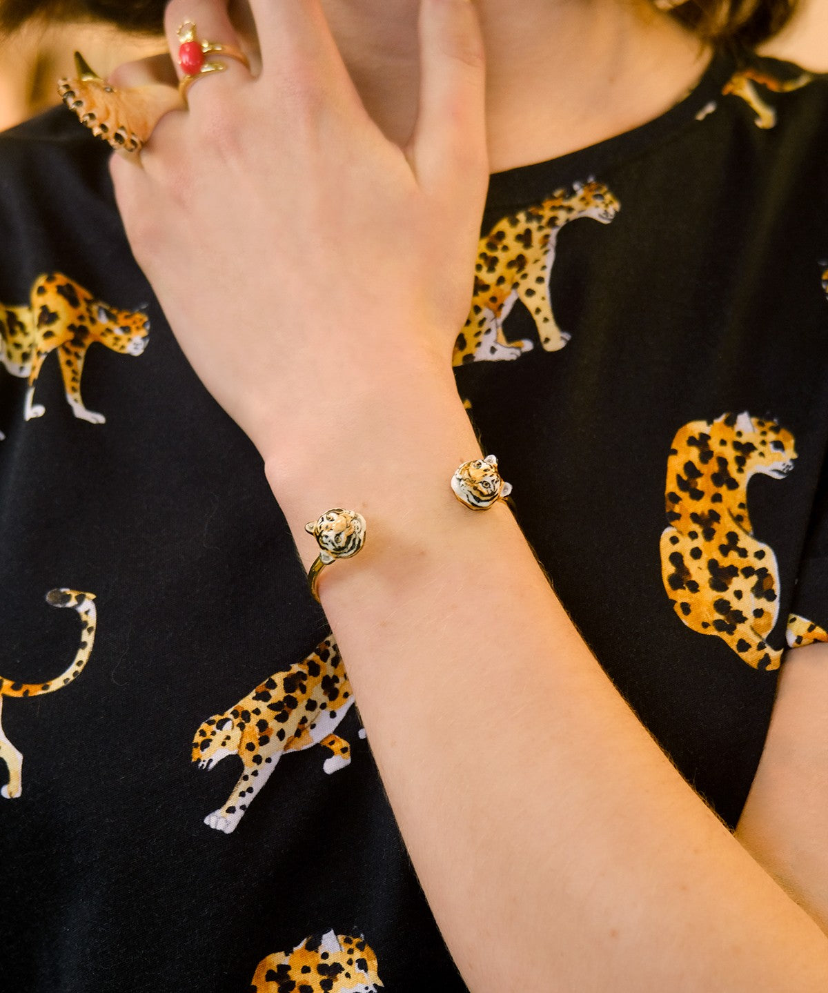 bracelet ajustable animal tigre en porcelaine peinte Ă  la main