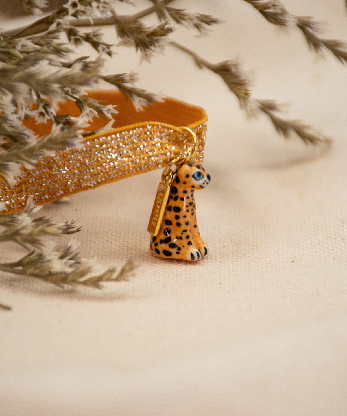 bracelet élastique doré brillant léopard