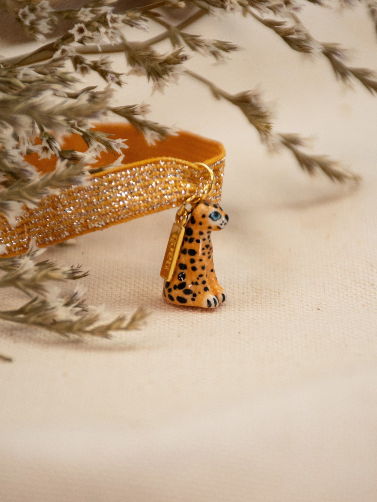 bracelet élastique doré brillant léopard