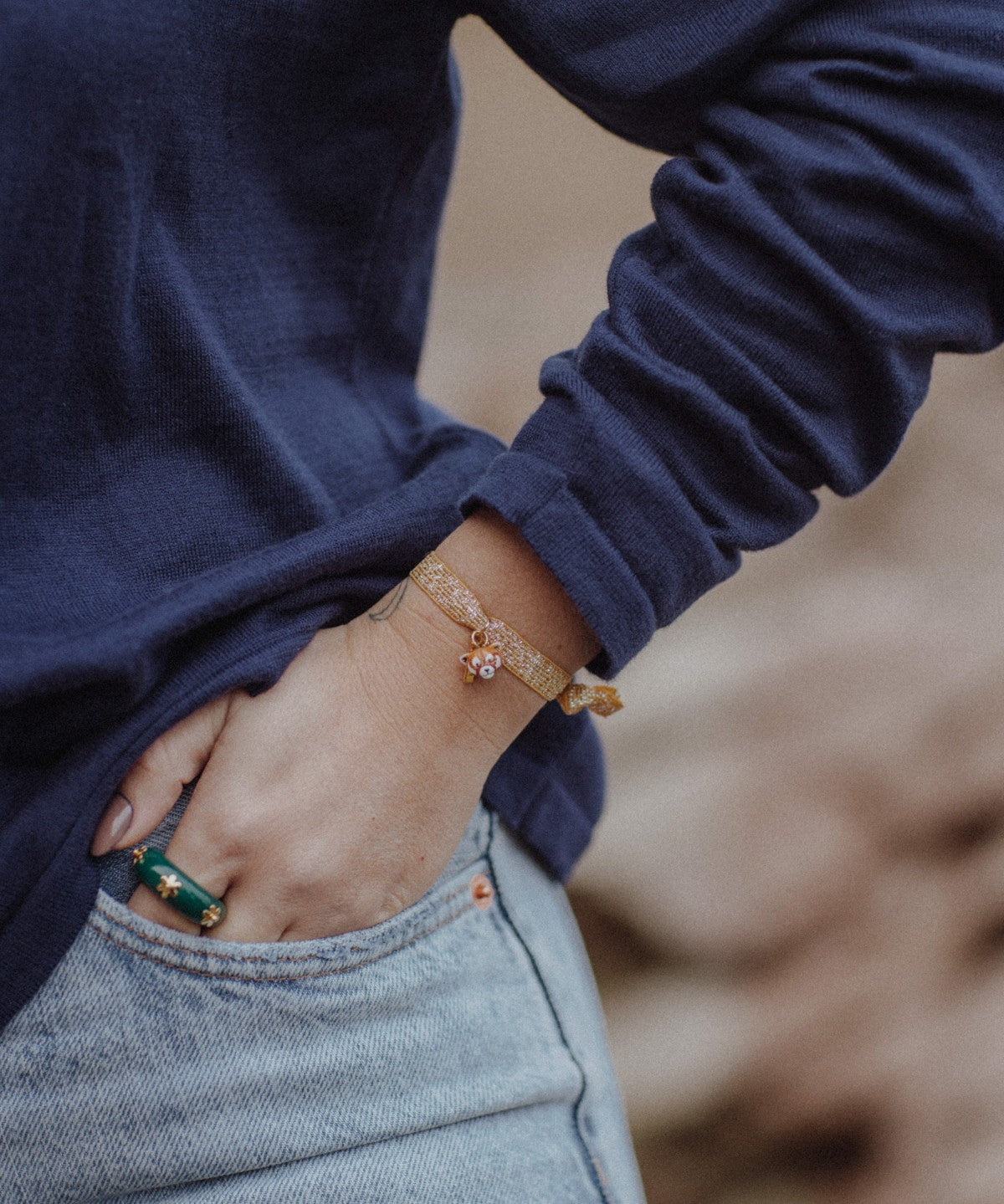 Bracelet élastique animal en porcelaine peint à la main